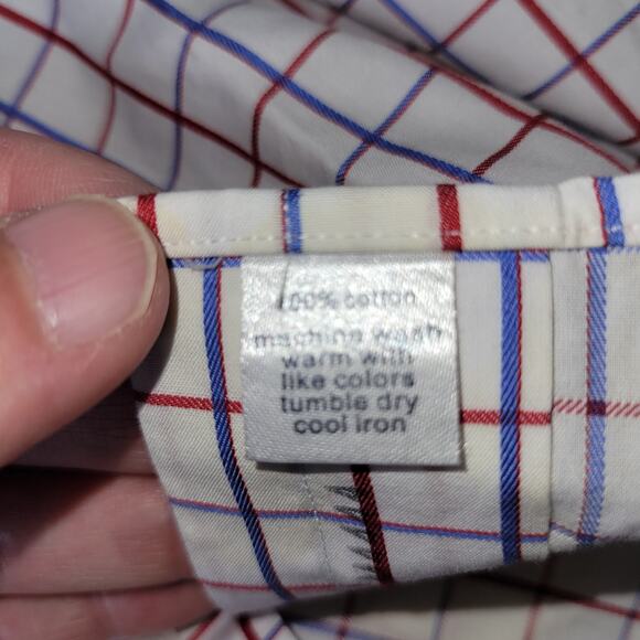 PAUL FREDERICK Dress Shirt Red White Blue Plaid 2-Ply Cotton Contrasting Cuff 17 - Picture 6 of 6